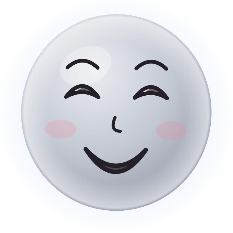 Orb’s face: a soft, glowing grey sphere with a hand-drawn smile